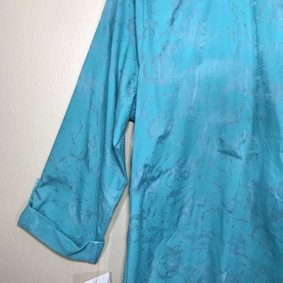 ⚡️SOLD⚡️Breckenridge Blouse Button Down Shirt Top Aqua Teal Cotton 3/4 Sleeve - Picture 7 of 12